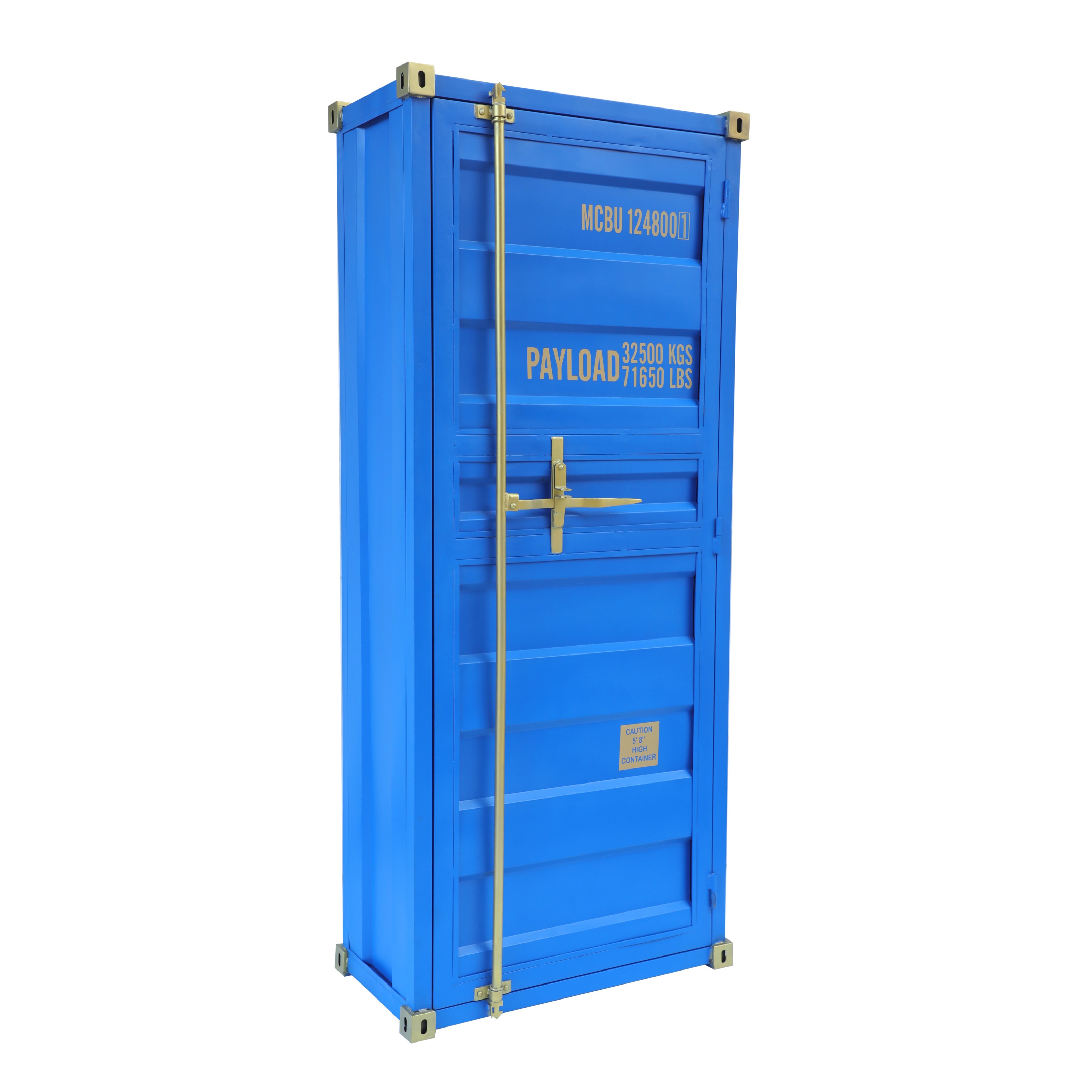 Estila Industiálna barová skrinka Perez s dizajnom prepravného kontajnera z masívneho dreva modrej farby 180cm