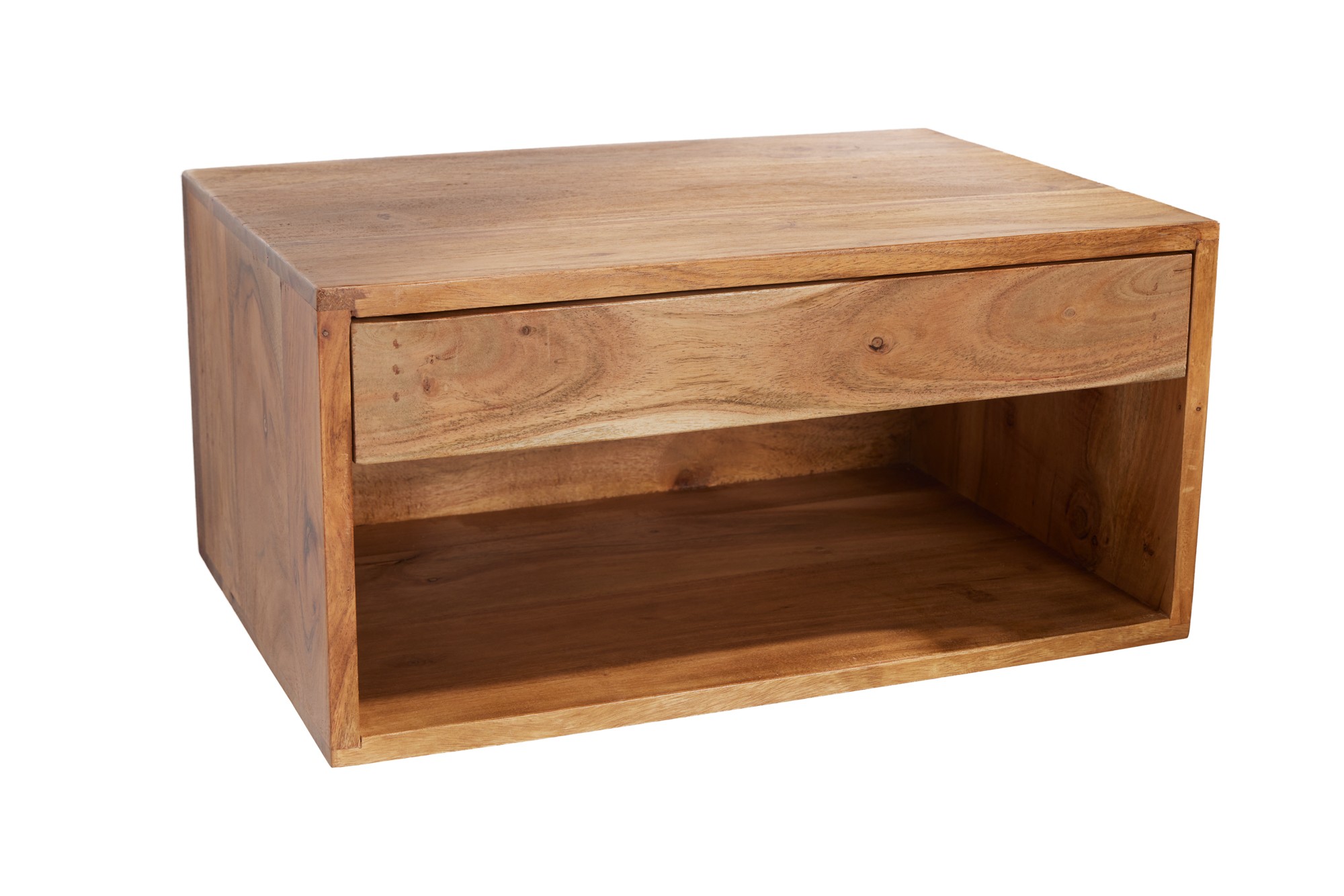 Estila Vidiecky závesný nočný stolík Arboreo z masívneho akáciového dreva s policou a zásuvkou medová hnedá 50 cm