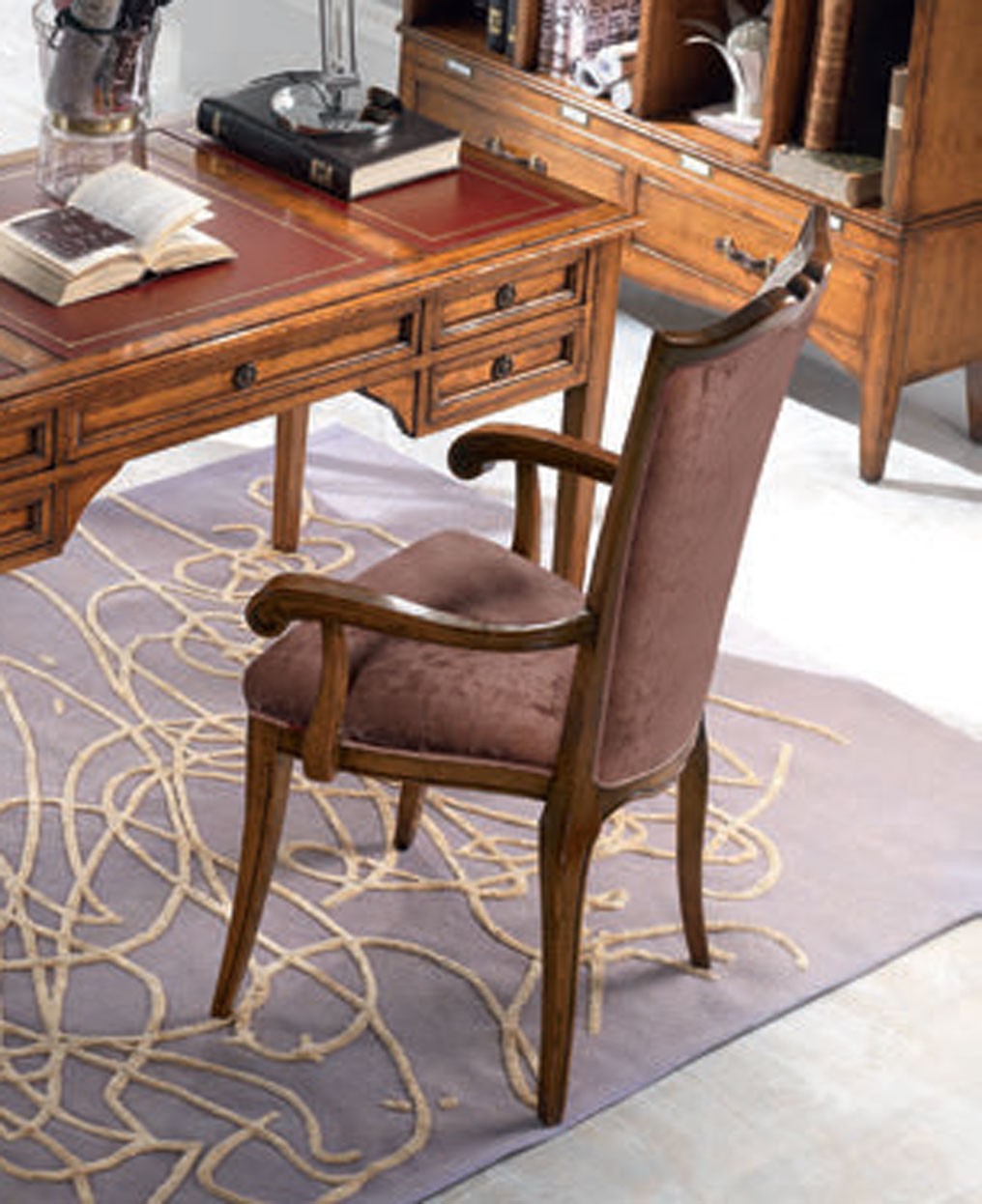 Estila Luxusná rustikálna pracovná stolička Lasil z masívneho dreva v hnedej farbe a s bordovým čalúnením 105 cm