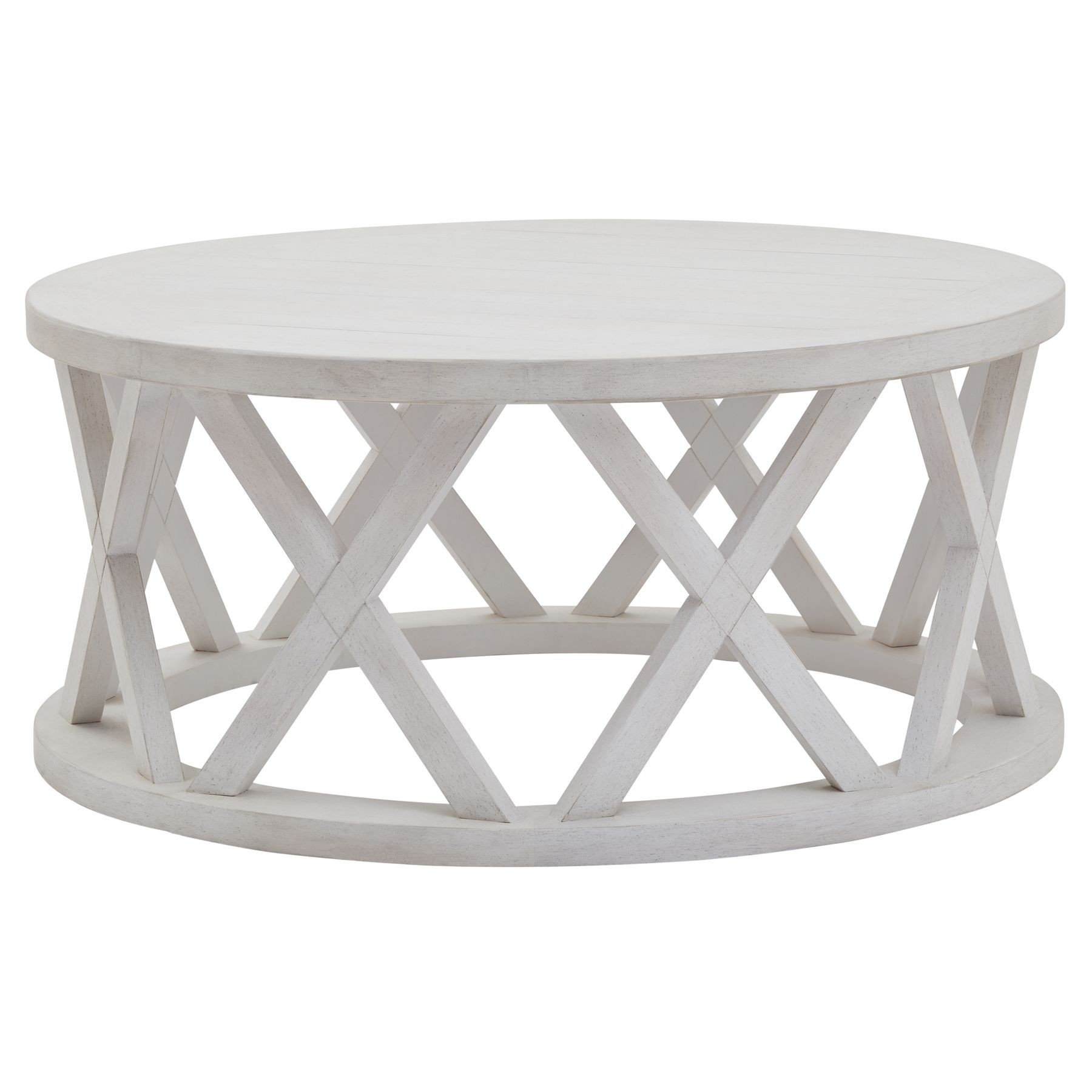 Estila Luxusný okrúhly konferenčný stolík Laticia Blanca s dekoratívnou konštrukciou vo vidieckom štýle bielej farby 100 cm