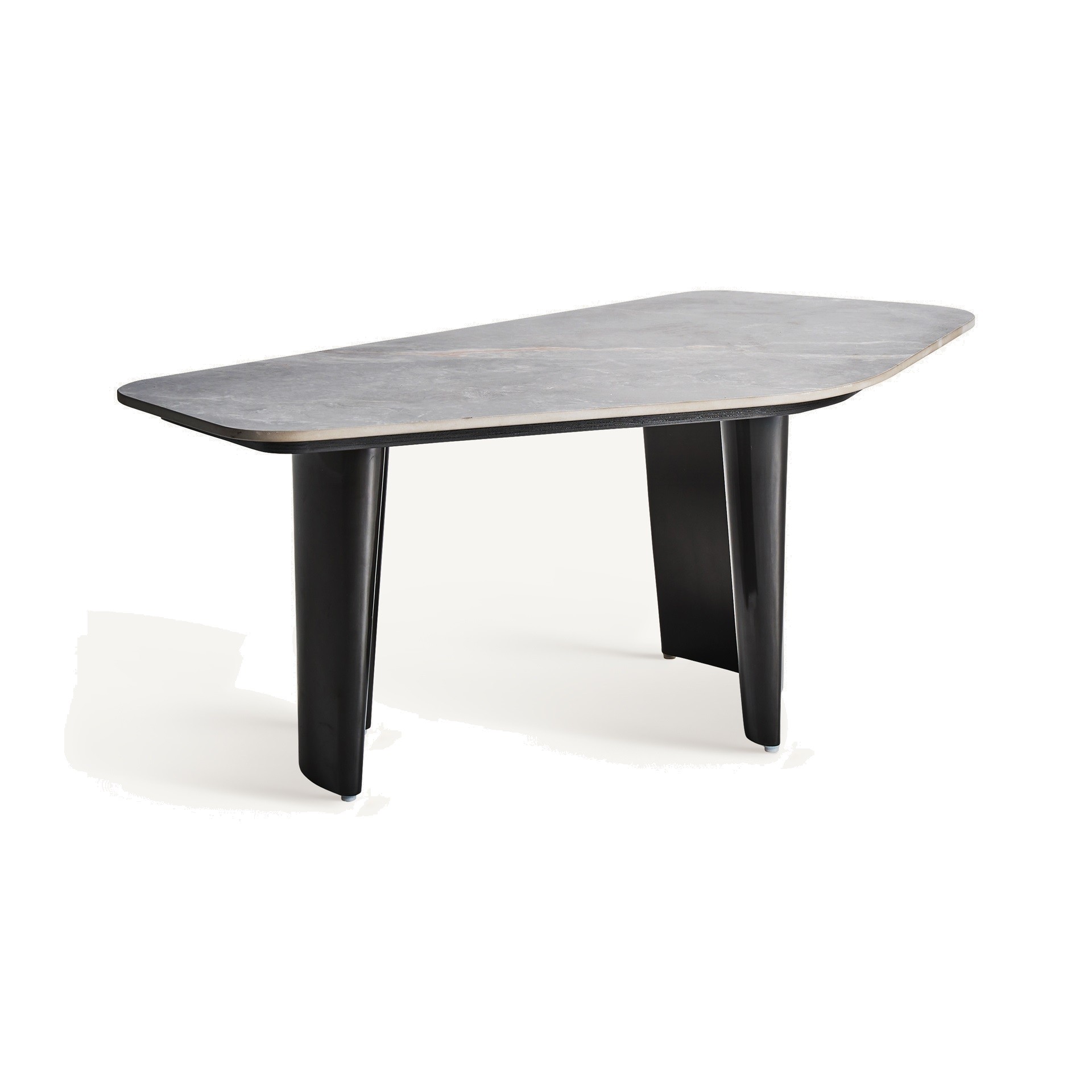 Estila Luxusný konferenčný stolík Niebla s asymetrickou mramorovou doskou a modernými nožičkami so zvlneným dizajnom sivá 100 cm
