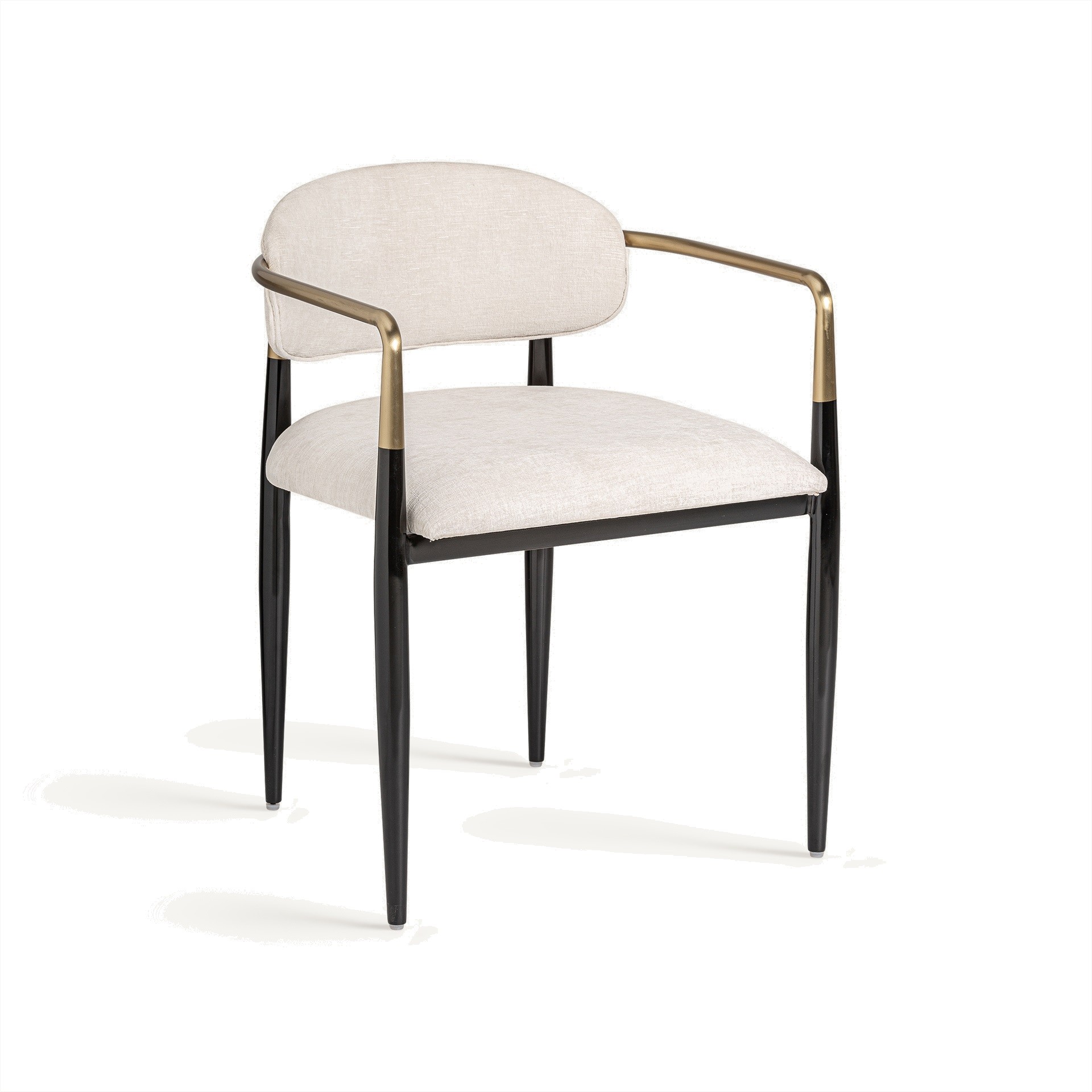 Estila Luxusná art-deco jedálenská stolička Marinna s čiernou konštrukciou so zlatými prvkami a bielym čalúnením 54 cm