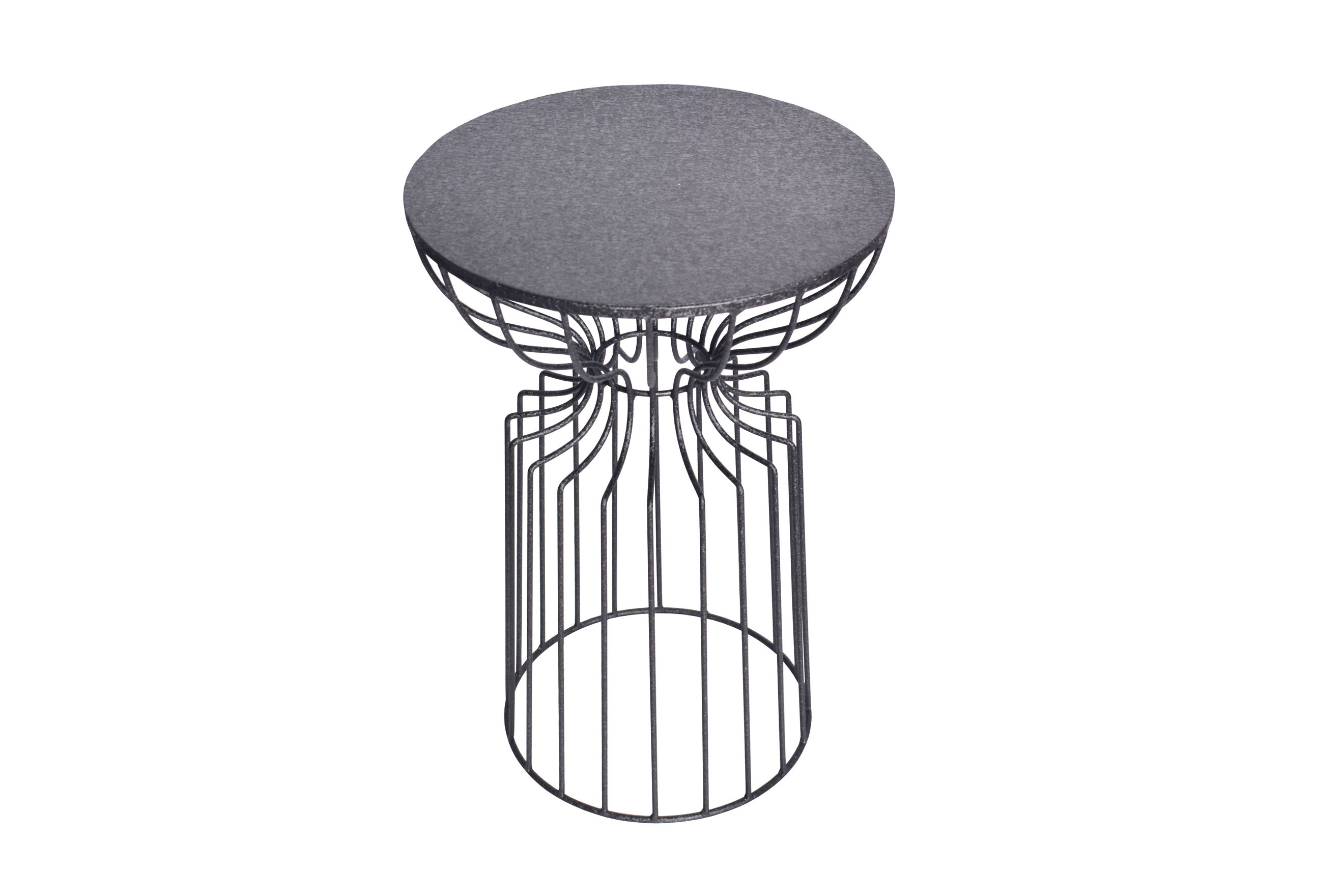 Estila Industriálny okrúhly príručný stolík Esme s dizajnovou podstavou z tvarovaných kovových tyčí čierna 52 cm