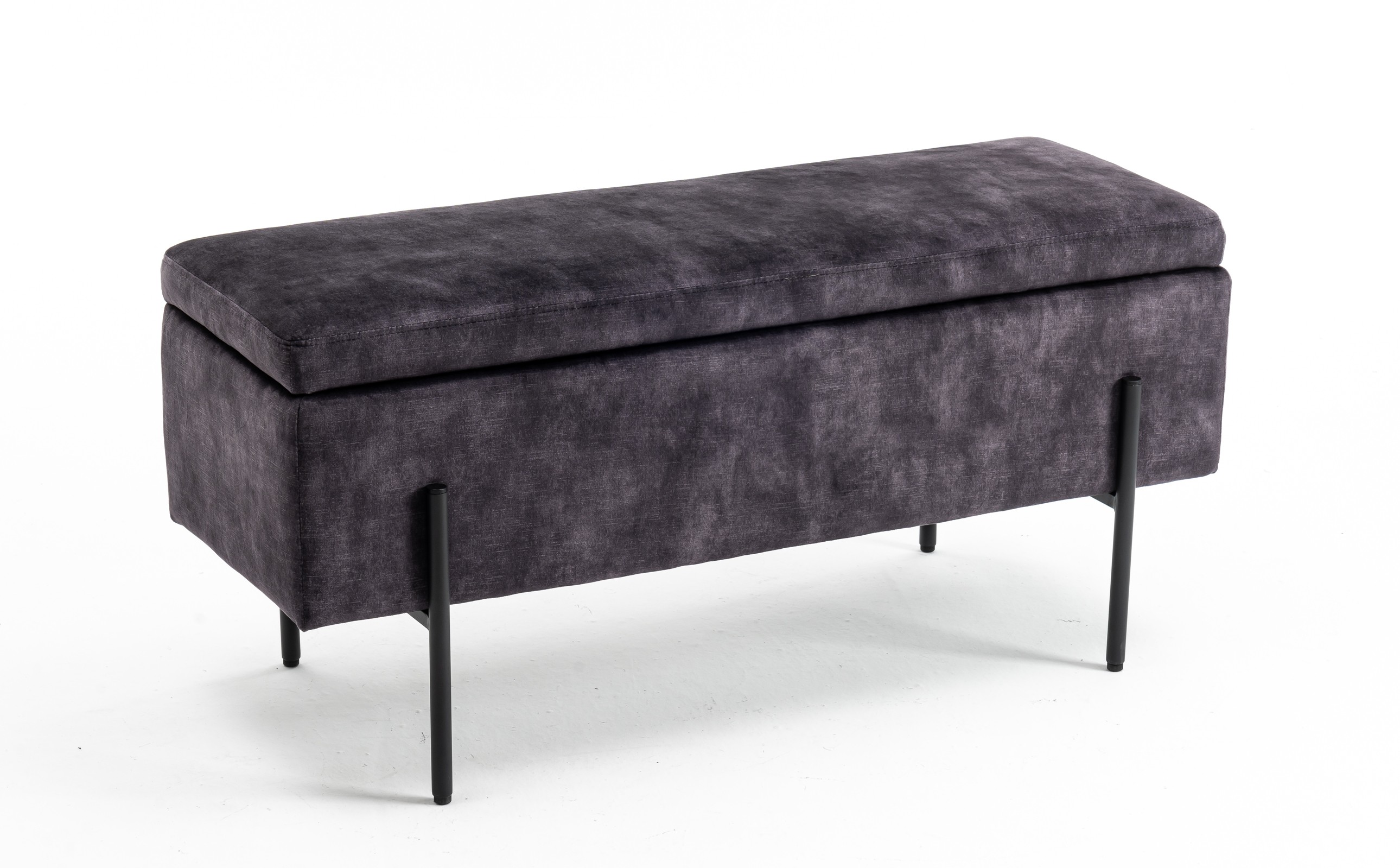 Estila Moderná sivá dizajnová lavica Irvin s úložným priestorom a zamatovým čalúnením 100 cm