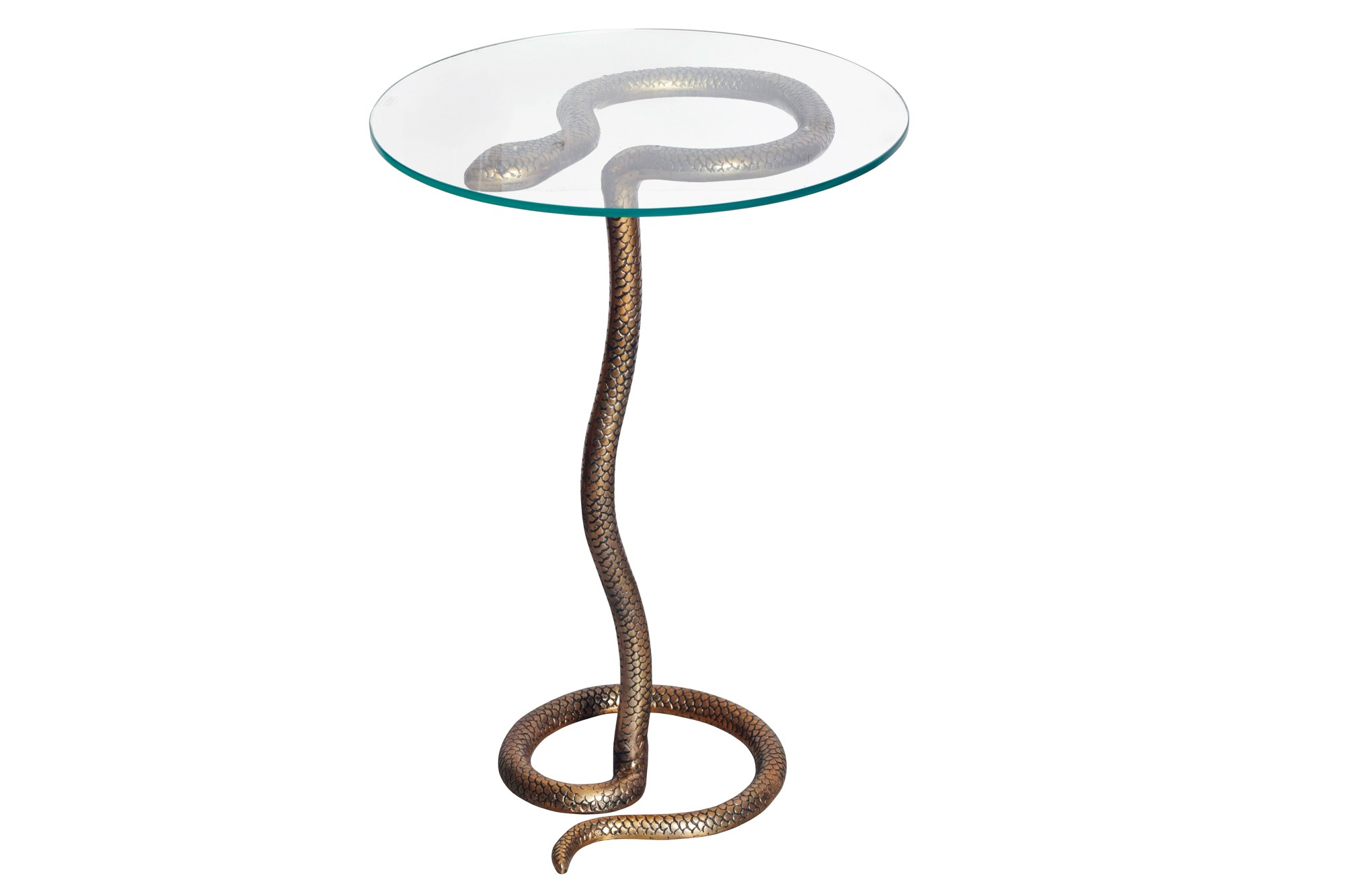 Estila Art deco okrúhly príručný stolík Salazar s hadím dizajnom a sklenenou doskou v glamour nádychu 62 cm