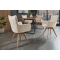 Dizajnová škandinávska otočná jedálenská stolička Krespa s béžovým poťahom a hnedými dubovými nohami 58 cm