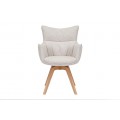 Dizajnová škandinávska otočná jedálenská stolička Krespa s béžovým poťahom a hnedými dubovými nohami 58 cm