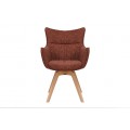 Dizajnová moderná otočná jedálenská stolička Krespa s bočnými opierkami a melírovaným poťahom v hrdzavej červenej farbe 58 cm