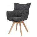 Moderné škandinávske otočné jedálenské kreslo Krespa s čalúnením v antracitovej sivej farbe s melírovaným vzorom so šikmými nohami z dubového dreva v naturálnej svetlej hnedej farbe