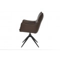Moderná industriálna jedálenská stolička Krespa s otočným sedadlom a hnedým poťahom z ekokože s čiernou kovovou nohou 60 cm