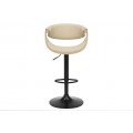 Dizajnová otočná barová stolička Norwich s výškovo nastaviteľnou nohou s krémovým koženým poťahom a hnedou dubovou dyhou 110 cm