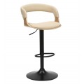 Moderná kožená barová stolička Norwich s čiernou nohou z kovu s možnosťou nastavenia výšky s otočným sedadlom s rámom z dubovej dyhy v naturálnej svetlej hnedej farbe s poťahom z ekokože v krémovej farbe