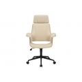Moderná otočná výškovo nastaviteľná kancelárska stolička Madison s béžovým koženým čalúnením a hnedým dreveným rámom 68 cm