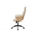 Moderná otočná výškovo nastaviteľná kancelárska stolička Madison s béžovým koženým čalúnením a hnedým dreveným rámom 68 cm