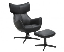 Moderné dizajnové čierne kreslo Krespa s poťahom z ekokože a otočnou kovovou podstavou 75 cm