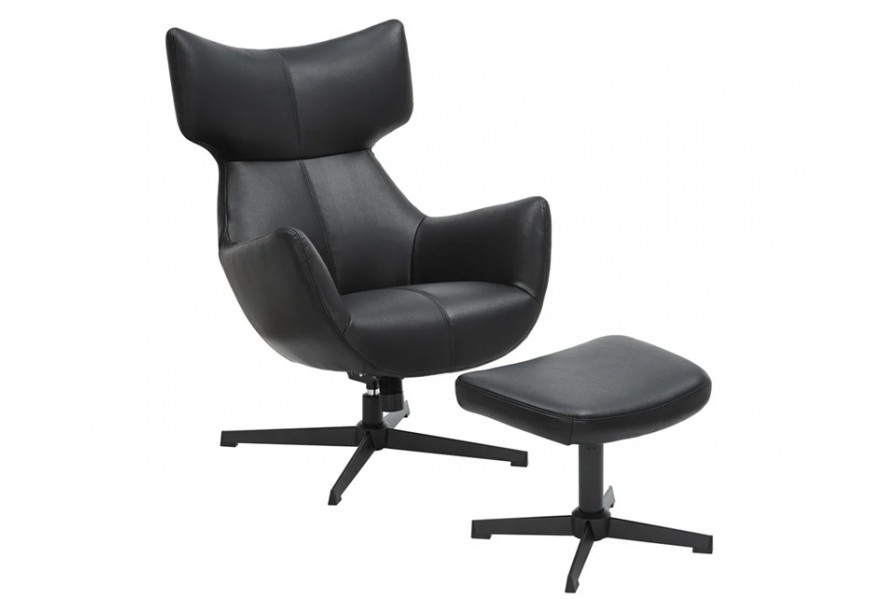 Moderné dizajnové čierne kreslo Krespa s poťahom z ekokože a otočnou kovovou podstavou 75 cm