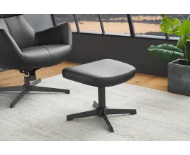 Moderná industriálna podnožka Krespa s čiernym poťahom z ekokože a kovovou nohou 36 cm