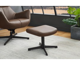 Moderná industriálna podnožka Krespa s hnedým poťahom z ekokože a čiernou kovovou nohou 36 cm