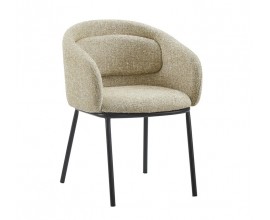 Moderná industriálna jedálenská stolička Tromso s čalúnením a textilným poťahom v béžovej melírovanej farbe s plnou chrbtovou a bočnými opierkami s vankúšom so štyrmi štíhlymi kovovými nožičkami v matnej čiernej farbe