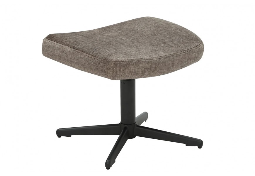 Moderná industriálna zamatová taburetka Krespa s prehnutým otočným obdĺžnikovým sedadlom s poťahom v hnedosivom odtieni taupe s čiernou kovovou nohou so štvorramennou podstavou