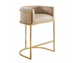 Art deco barová stolička Ariande so zamatovým béžovým poťahom a zlatou kovovou konštrukciou 88 cm