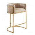 Art deco barová stolička Ariande so zamatovým béžovým poťahom a zlatou kovovou konštrukciou 88 cm