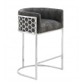 Glamour barová stolička Arienda so sivým zamatovým poťahom a chrómovou konštrukciou so šesťuholníkovým vzorom medového plastu