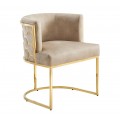 Art deco jedálenská stolička Leara s béžovým zamatovým poťahom a zlatou kovovou konštrukciou so vzorom medového plátu 75 cm