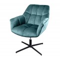 Moderné otočné čalúnené kreslo Mariposa s výškovo nastaviteľným sedadlom a zamatovým modrým poťahom s prešívaním 76 cm