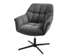 Dizajnové moderné sivé kreslo Mariposa s otočným výškovo nastaviteľným sedadlom s čalúnením s prešívaným štvorcovým vzorom s textilným hladko tkaným poťahom v sivej farbe s čiernou a chrómovou kovovou nohou so štvorramennou podstavou