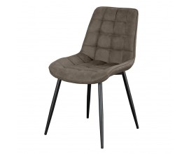 Moderná čalúnená sivá jedálenská stolička Moritz s poťahom z ekokože s prešívaním so štvorcovým vzorom s nohami z kovu v matnom čiernom prevedení