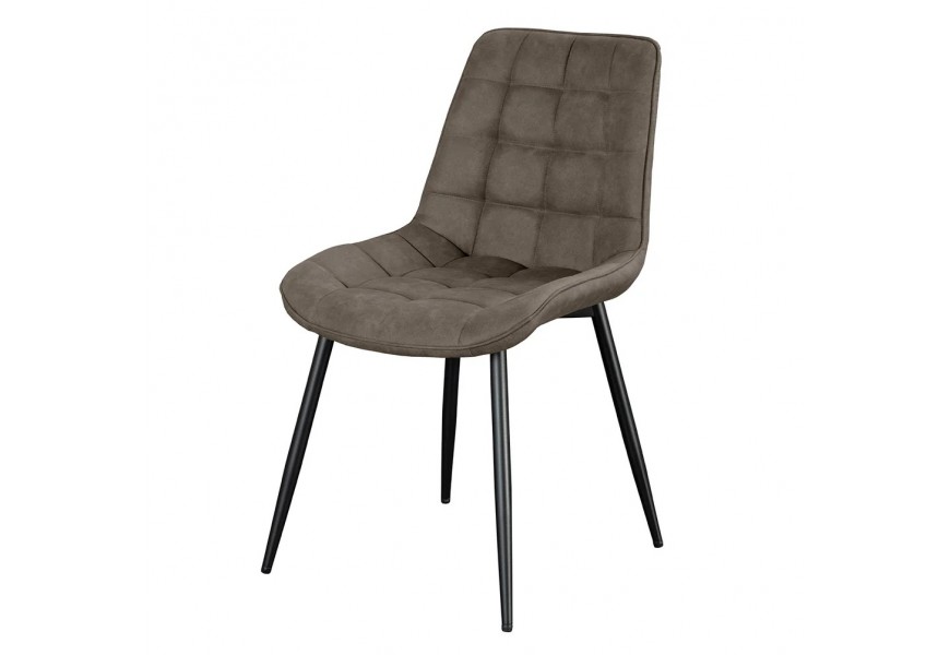 Moderná čalúnená sivá jedálenská stolička Moritz s poťahom z ekokože s prešívaním so štvorcovým vzorom s nohami z kovu v matnom čiernom prevedení
