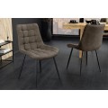 Dizajnová industriálna jedálenská stolička Moritz s prešívaným čalúnením v sivom odtieni taupe a čiernymi kovovými nohami 51 cm