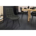 Moderná industriálna čalúnená jedálenská stolička Moritz s tmavým sivým poťahom so semišovým efektom a čiernymi nohami 51 cm