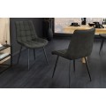 Moderná industriálna čalúnená jedálenská stolička Moritz s tmavým sivým poťahom so semišovým efektom a čiernymi nohami 51 cm