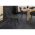 Moderná industriálna čalúnená jedálenská stolička Moritz s tmavým sivým poťahom so semišovým efektom a čiernymi nohami 51 cm