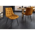 Moderná dizajnová jedálenská stolička Moritz so zamatovým horčicovým žltým prešívaným poťahom a čiernymi nohami 51 cm