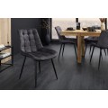 Moderná industriálna zamatová jedálenská stolička Moritz s tmavým sivým prešívaným poťahom a čiernymi nohami 51 cm