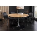 Dizajnový moderný okrúhly jedálenský stôl Maderia s dubovou svetlou hnedou doskou a čiernou kovovou nohou 120 cm