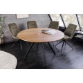 Moderný industriálny okrúhly jedálenský stôl Maderia s melamínovou doskou s hnedým dubovým dizajnom a čiernymi nohami 120 cm