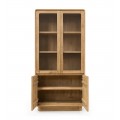 Luxusná retro štvordverová vitrína Riga s presklenými vrchnými dvierkami zo svetlého hnedého masívneho teakového dreva 190 cm