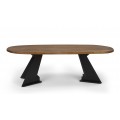 Luxusný moderný oválny jedálenský stôl Treviso s masívnou hnedou mangovou doskou a dizajnovými čiernymi nohami  200 cm