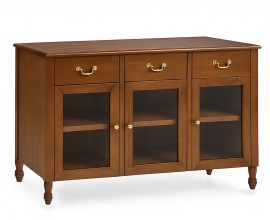 Luxusný koloniálny príborník Berkshire z mahagónového dreva v hnedej farbe s tromi zásuvkami a sklenenými dvierkami 140 cm