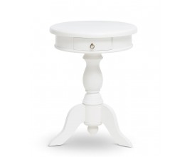 Luxusný klasický masívny mahagónový biely príručný stolík Mahani s okrúhlou vrchnou doskou s jednou zásuvkou s vyrezávanou nohou so štyrmi ramenami