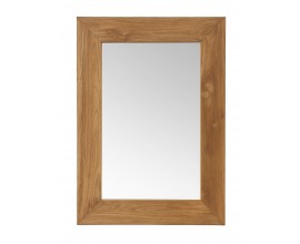 Masívne vidiecke nástenné obdĺžnikové zrkadlo Madero s robustným dreveným teakovým rámom v svetlohnedej farbe s prirodzenou jadrovou kresbou dreva a so 45-stupňovým spojením rohov