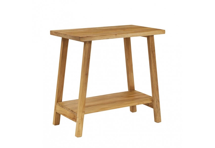 Masívny vidiecky konzolový stolík Madero z recyklovaného teakového dreva v prírodnej hnedej farbe s policou 80 cm