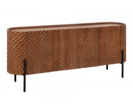 Retro štvordverový obdĺžnikový príborník Armolla z hnedého mangového dreva s dekoratívnym reliéfom s čiernymi nožičkami 177 cm