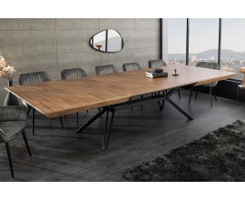 Luxusný moderný obdĺžnikový rozkladací jedálenský stôl Gerant s hnedou orechovou doskou a čiernou podstavou 200-320 cm