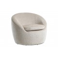 Moderné dizajnové čalúnené kreslo Elian s otočnou podstavou o 360° okrúhleho tvaru bez nožičiek z poťahom s výrazným tkaním v béžovej farbe