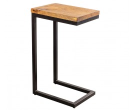 Industriálny obdĺžnikový príručný stolík Mango Natur s vrchnou doskou z mangového dreva v medovej hnedej farbe a kovovou čiernou konštrukciou